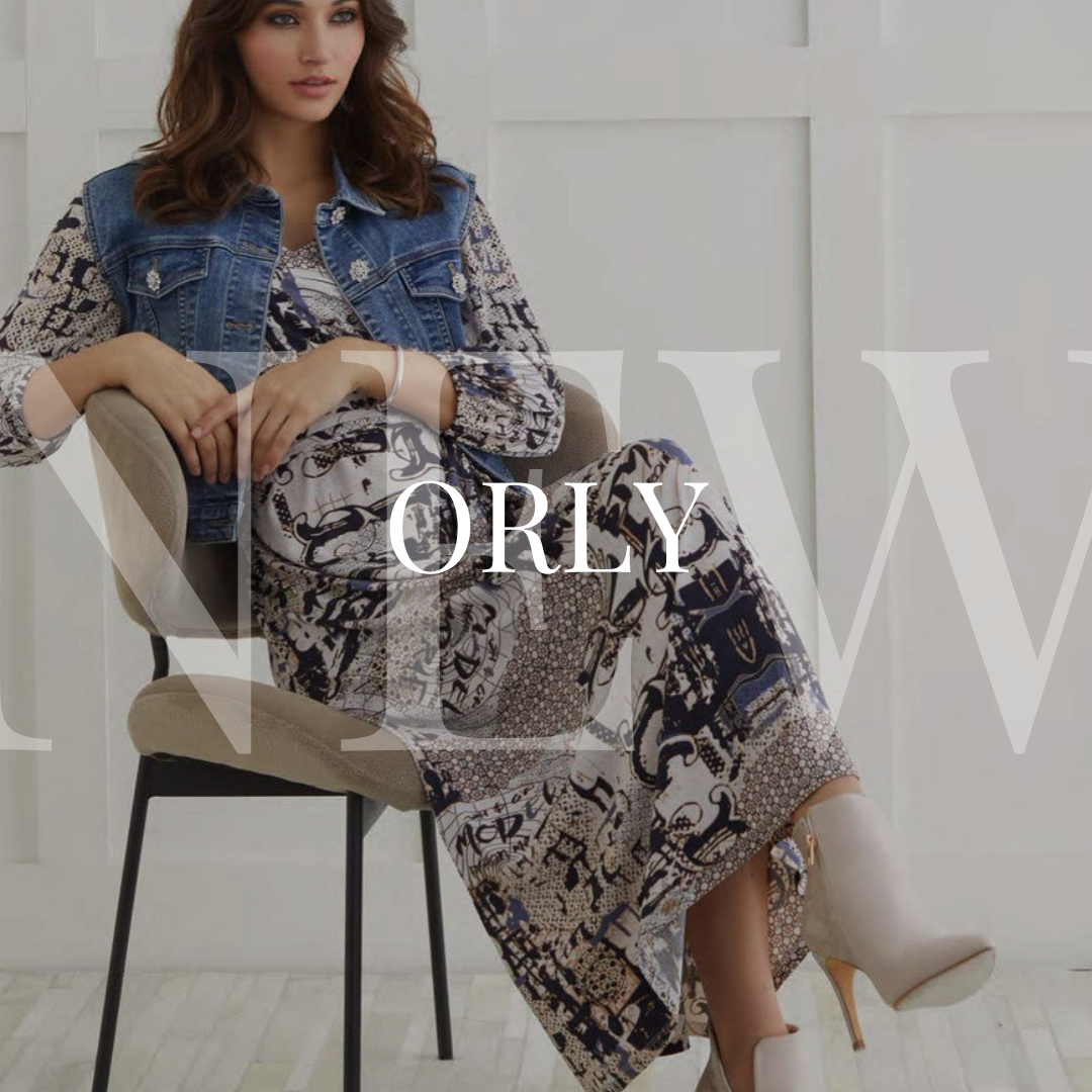 A woman is sitting on a chair with the words orly.