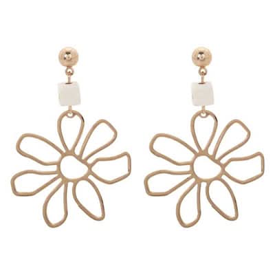 The Merx Nautical CharmPost Earrings feature gold-tone abstract floral shapes with a small white bead and round stud—an elegant, nature-inspired choice for jewelry lovers.