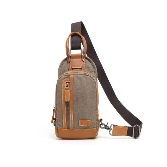A water-resistant Khaki Canvas Sling Bag SB 507 with leather details by Davan.