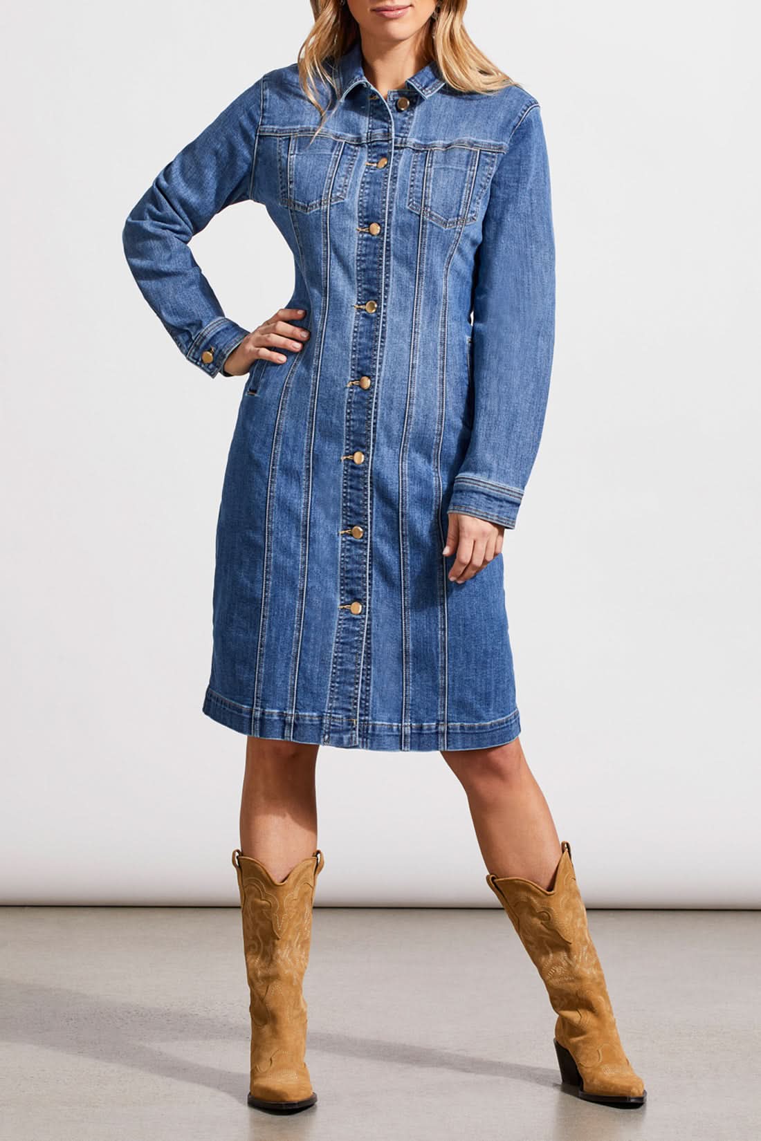 Long Fitted Denim Dress Jacket by Tribal Strike The Pose Long Fitted Denim Dress Jacket by Tribal Strike The Pose