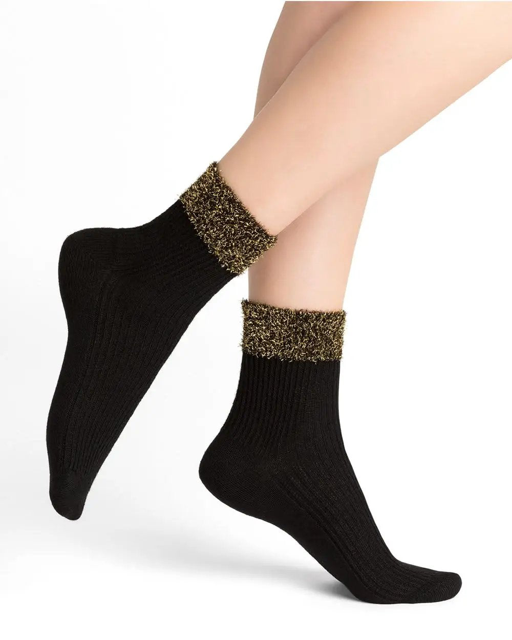 A woman's legs adorned with cute Bleuforet 6389 Garland Socks that add a festive flare.