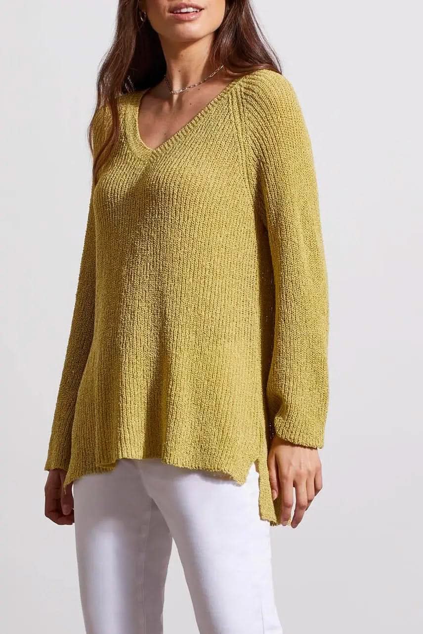 Bell Long Sleeve V-Neck Raglan Sweater with Side Slits Tribal Strike The Pose