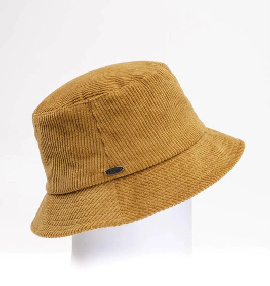 A stylish Canadian Hat corduroy bucket hat on a mannequin.