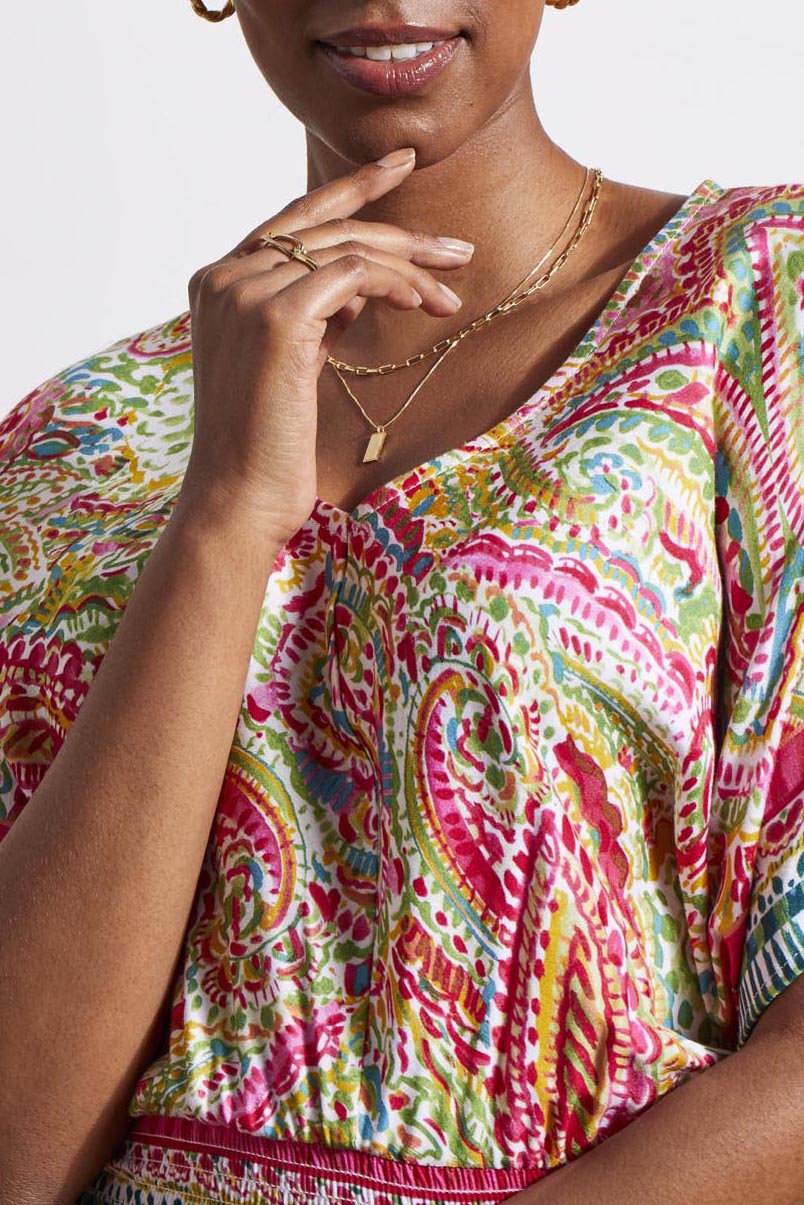 Dolman Short Sleeve Dress with Lining Tribal
