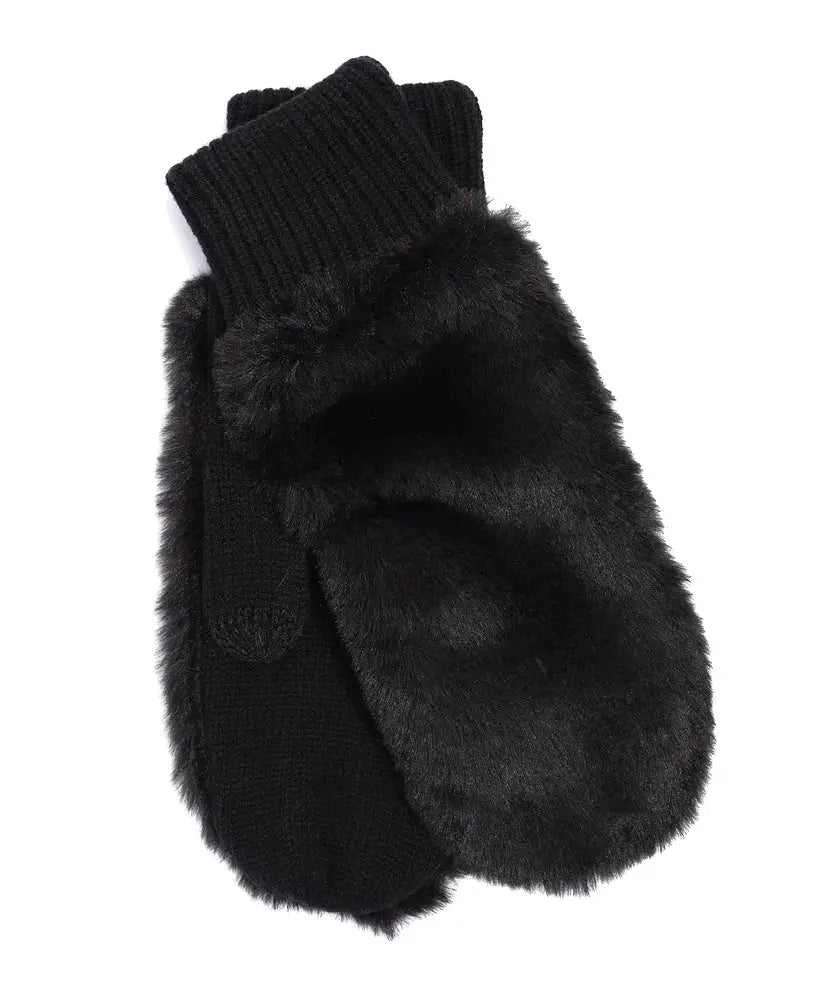 A pair of Echo New York Faux Fur Mittens on a white background.