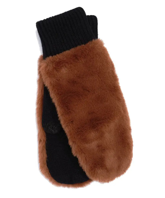 A pair of Echo New York Faux Fur Mittens on a white background.