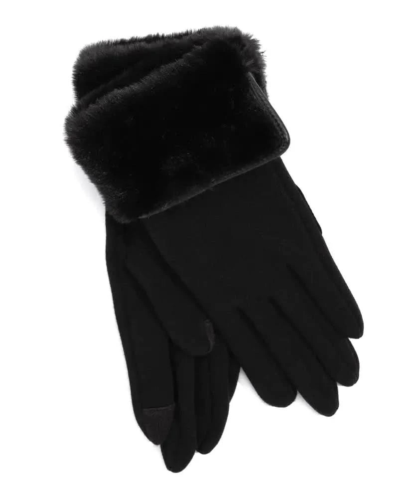 Black Fold Down Faux Fur Cuff Gloves made from high-quality materials by Echo New York.