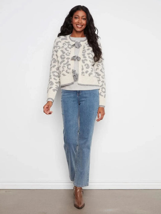 Charlie B leopard bow tie cardigan, alternate view