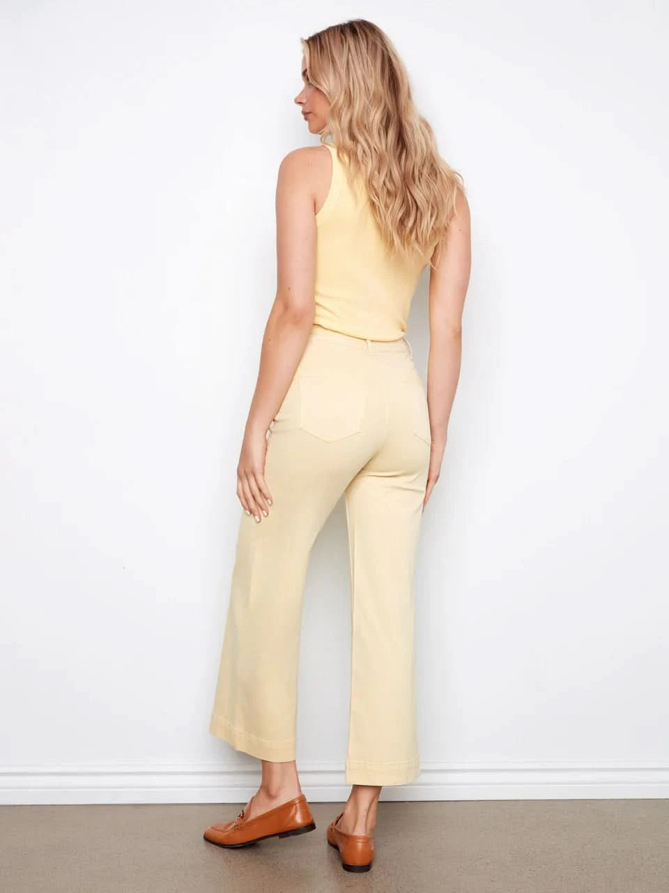 Cropped Patch Pocket Flare Twill Pants