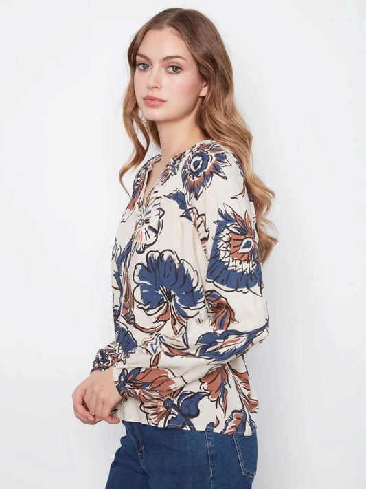 Charlie B printed popover blouse in Fantasy print, alternate view