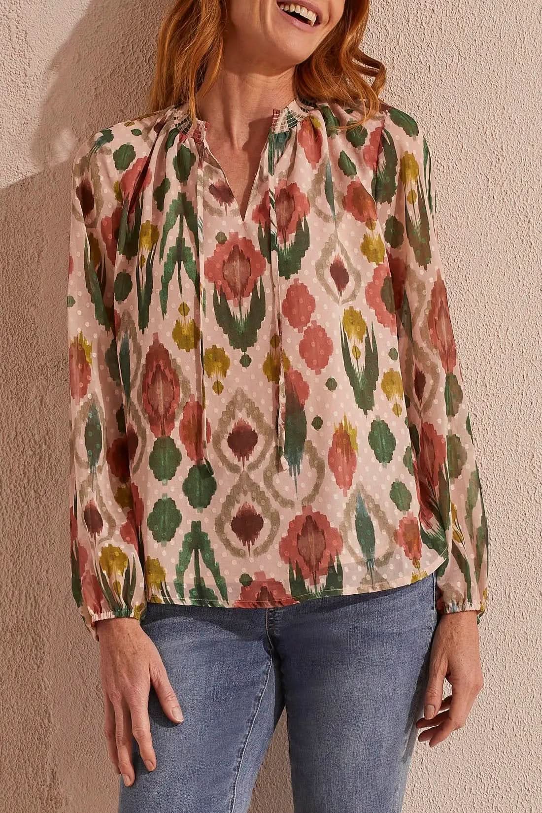 Flowy Swiss Dot Chiffon Blouse Tribal Strike The Pose