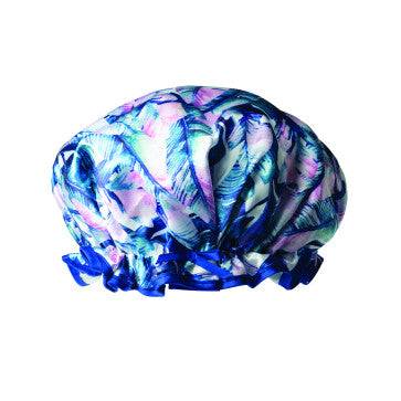 A set of six Lemon Lavender waterproof shower caps in various colors.