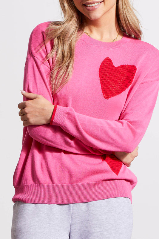 Crew Neck Sweater with Pointelle Hearts Tribal Strike The Pose
