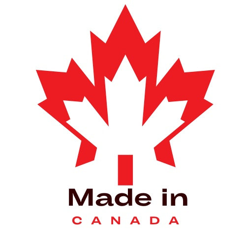 Red maple leaf graphic above the words "Made in Canada" in bold text.