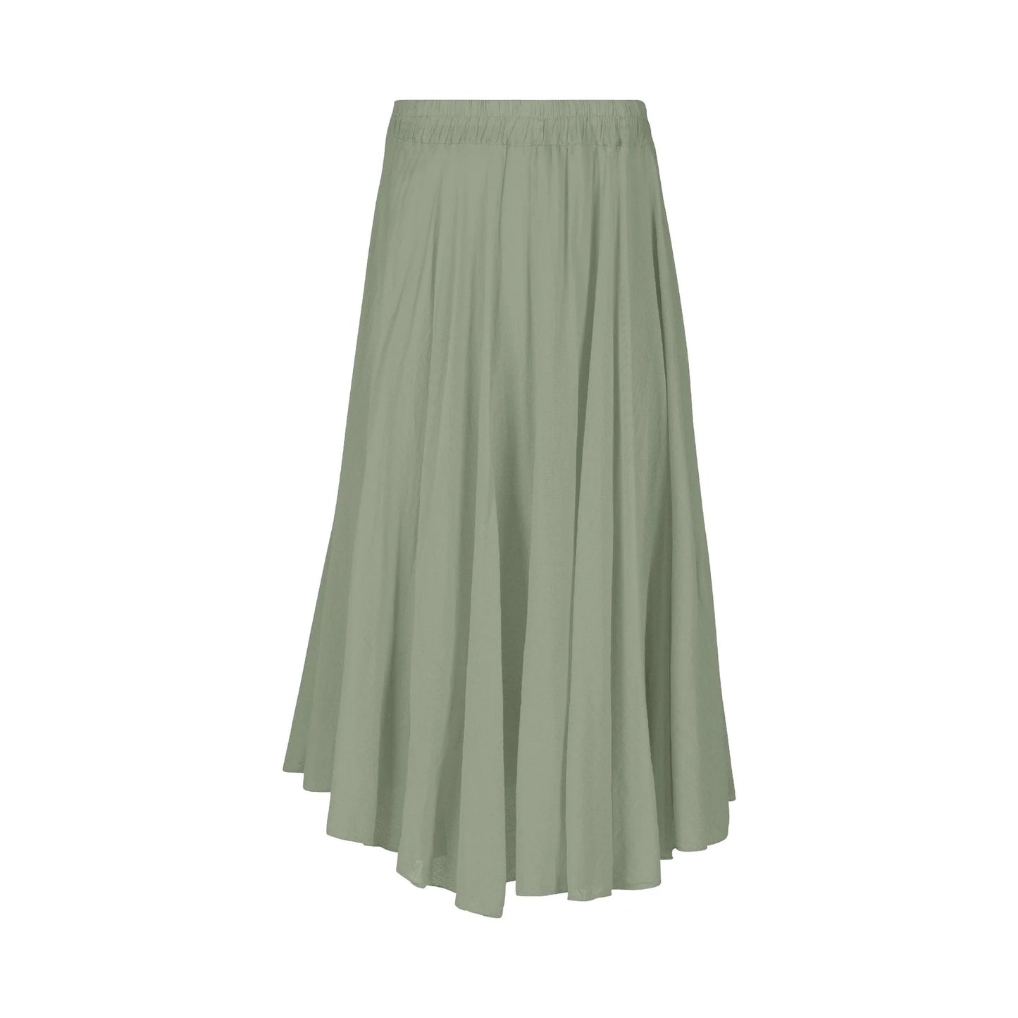The sentence could be rewritten as: Rear view of a person in a white top and stylish M Made In Italy Tangerine Woven Skirt, paired with beige high heels.