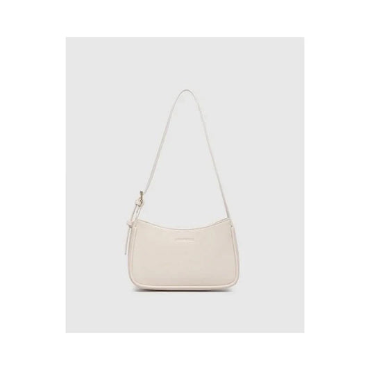 The Louenhide Ivy Shoulder Bag in Vanilla is a small, rectangular, off-white minimalist handbag with a single strap, shown against a plain light gray background.