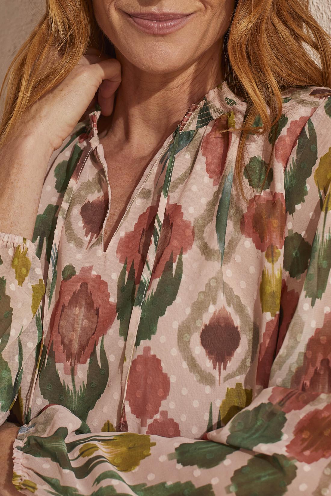 Flowy Swiss Dot Chiffon Blouse Tribal Strike The Pose
