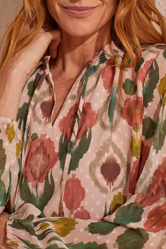 Flowy Swiss Dot Chiffon Blouse Tribal Strike The Pose