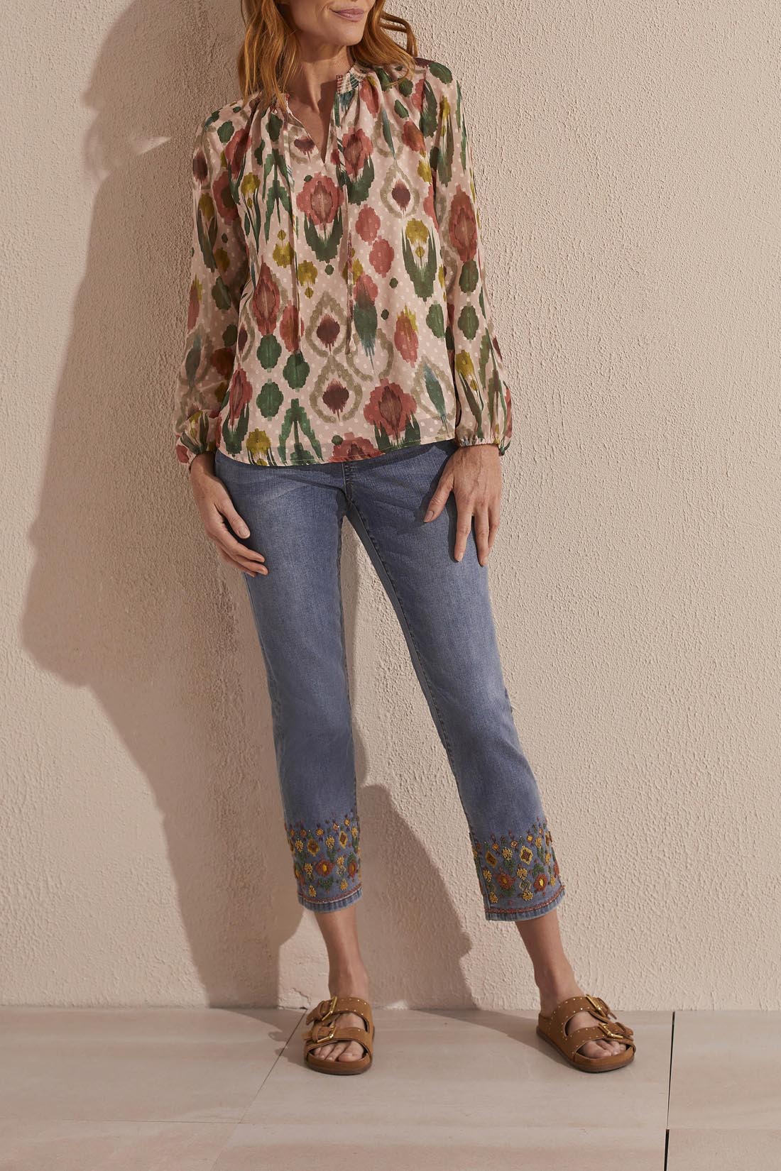 Flowy Swiss Dot Chiffon Blouse Tribal Strike The Pose