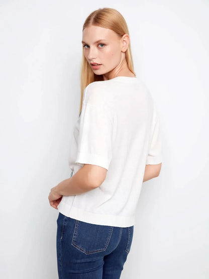 Short Sleeve Denim Hearts Sweater