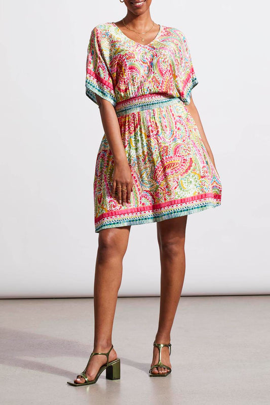 Dolman Short Sleeve Dress with Lining Tribal