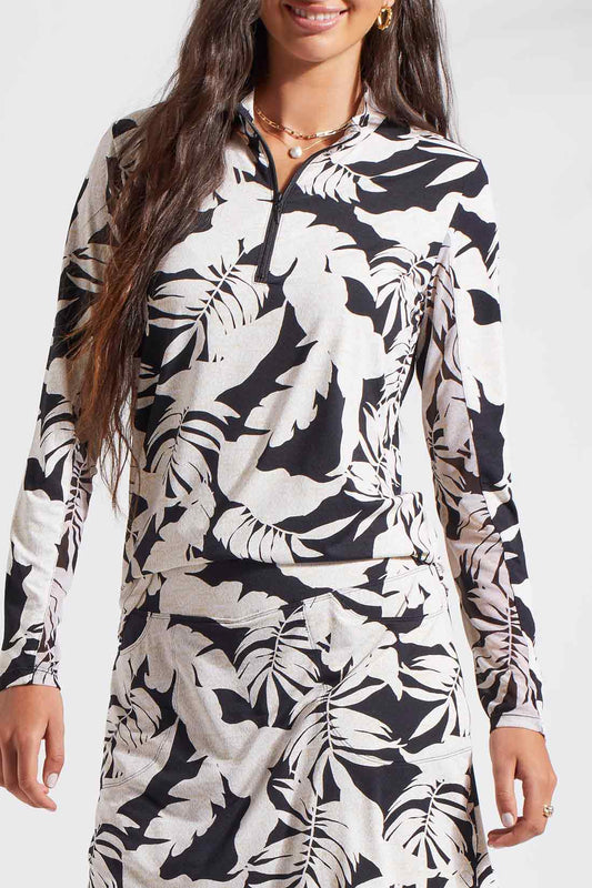 Long Sleeve Mock Neck Top with Side Slits Tribal Strike The Pose