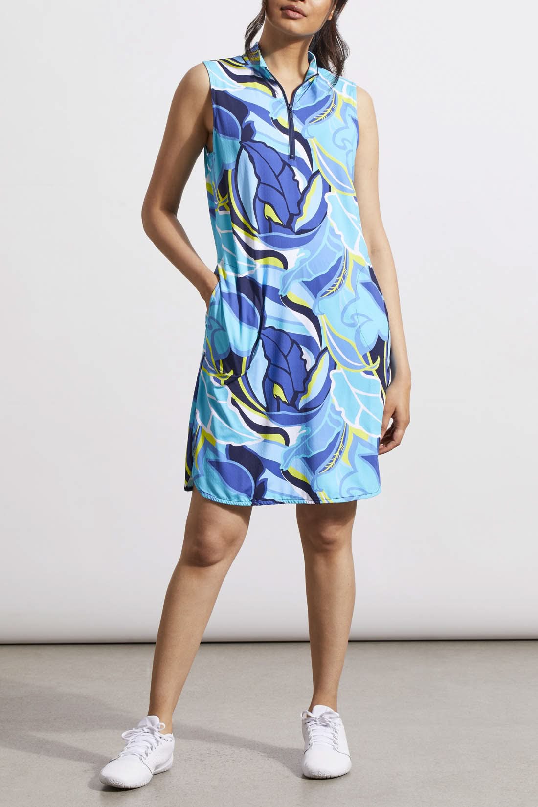 Sleeveless 1/4 Zip Sport Golf Dress Lime Tribal