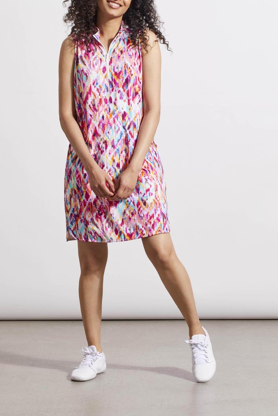 Sleeveless 1/4 Zip Sport Golf Dress Lime Tribal