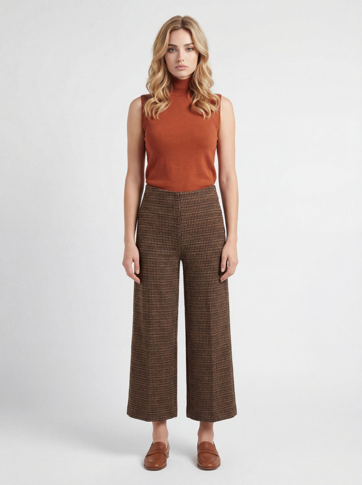 CoCo Y Club high-rise wide-leg crop pant in brown textured print