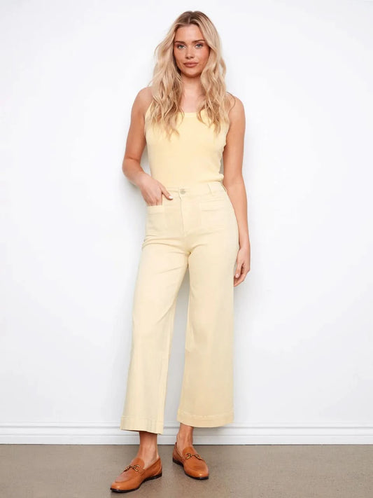 Cropped Patch Pocket Flare Twill Pants