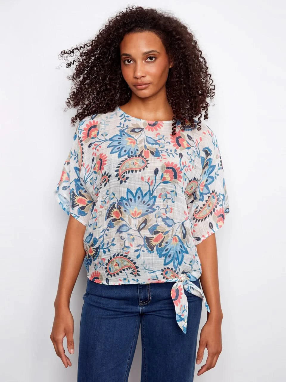 Printed Cotton Gauze Blouse With Side Tie