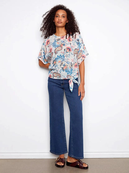 Printed Cotton Gauze Blouse With Side Tie