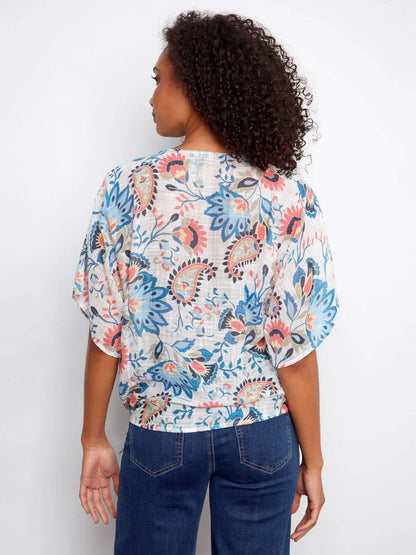Printed Cotton Gauze Blouse With Side Tie