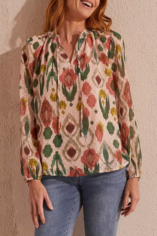 Flowy Swiss Dot Chiffon Blouse Tribal Strike The Pose