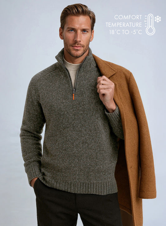 Point Zero men's lined quarter-zip sweater in Sap green