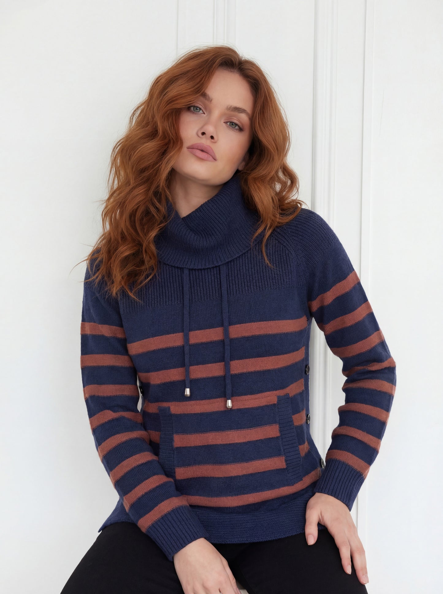 Striped Cowl Neck Sweater