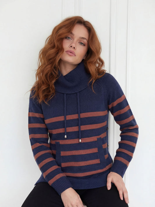 Striped Cowl Neck Sweater
