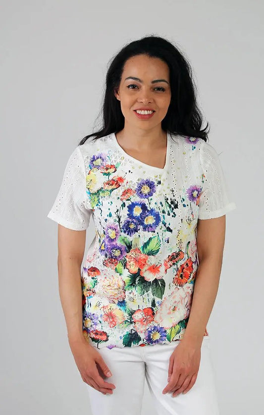 Garden Print Eyelet Knit Top Fresh FX Strike The Pose