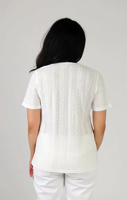 Garden Print Eyelet Knit Top Fresh FX Strike The Pose