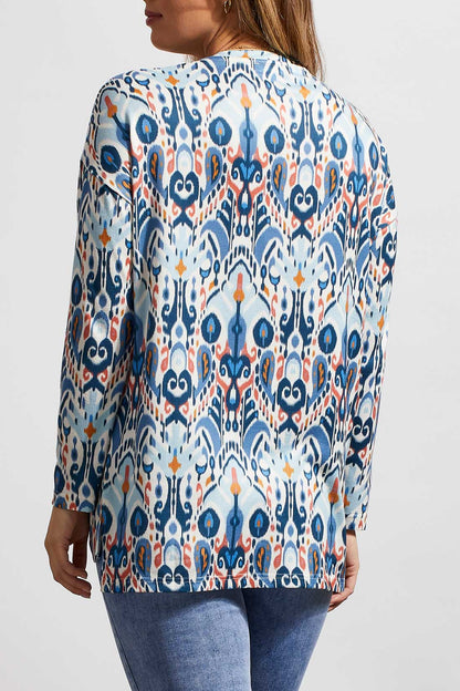 The model is wearing a fashion-forward Tribal V Neck Tunic With Side Slits.